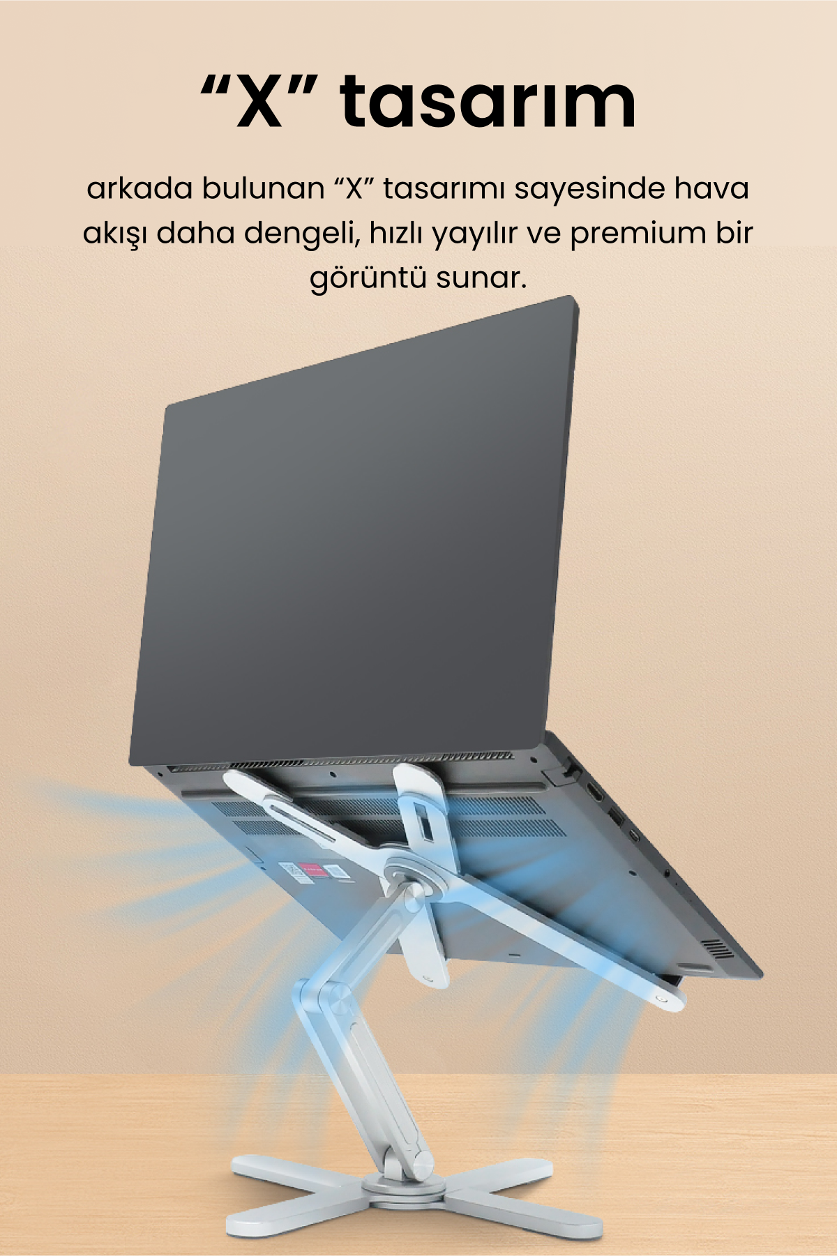 Frisby 3 Eksenli Yüksekliği Ayarlanan Alüminyum Ergonomik Laptop Standı, Laptop Yükseltici 15.6"