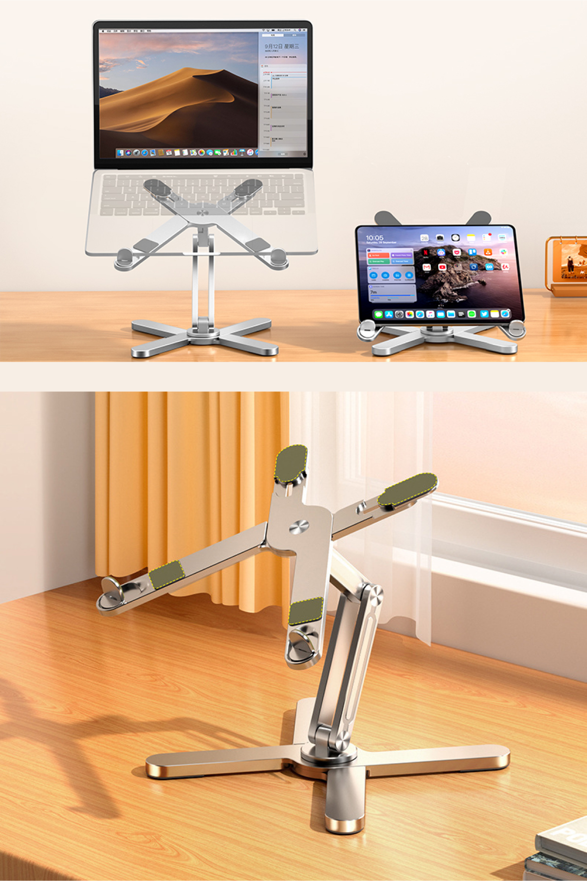 Frisby 3 Eksenli Yüksekliği Ayarlanan Alüminyum Ergonomik Laptop Standı, Laptop Yükseltici 15.6"
